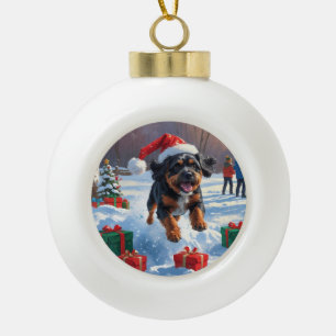 Bouviers des Flandres Christmas Festive Snow Scene Ceramic Ball Christmas Ornament