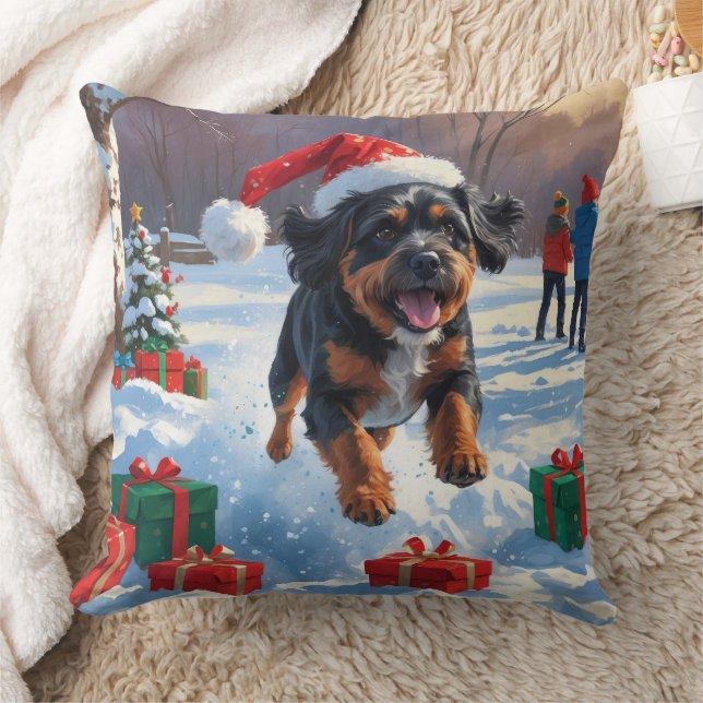 Bouviers des Flandres Christmas Festive Snow Scene Cushion (Blanket)