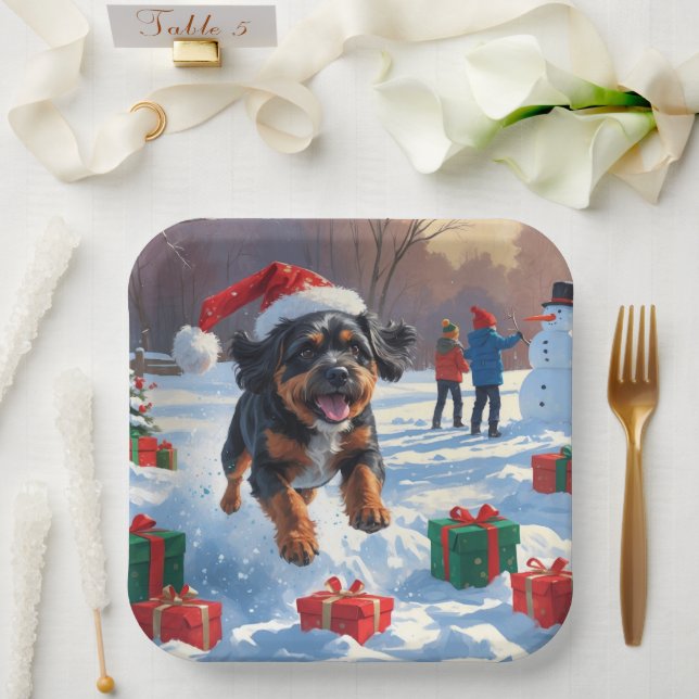 Bouviers des Flandres Christmas Festive Snow Scene Paper Plate (Wedding)