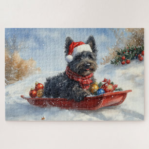 Bouviers Des Flandres Dog in Sledge Christmas Jigsaw Puzzle