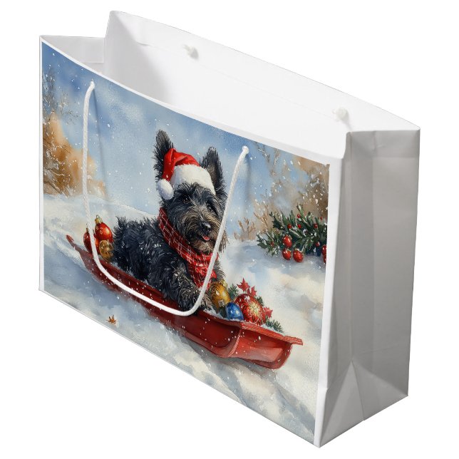 Bouviers Des Flandres Dog in Sledge Christmas Large Gift Bag (Front Angled)