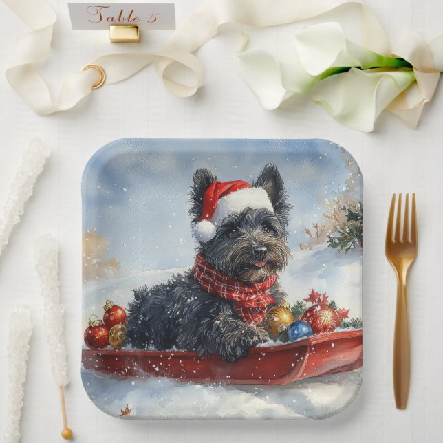 Bouviers Des Flandres Dog in Sledge Christmas Paper Plate (Wedding)