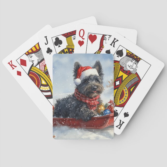 Bouviers Des Flandres Dog in Sledge Christmas Playing Cards (Back)