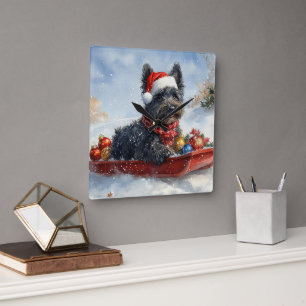Bouviers Des Flandres Dog in Sledge Christmas Square Wall Clock
