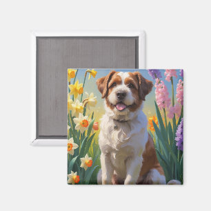 Bouviers Des Flandres Dog Spring Flowers Painting  Magnet