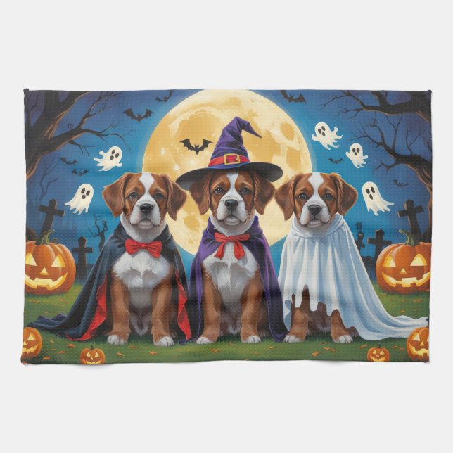 Bouviers Des Flandres Dogs Pumpkin Halloween Funny Tea Towel (Horizontal)