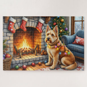 Bouviers des Flandres Fireplace Christmas Lights Jigsaw Puzzle