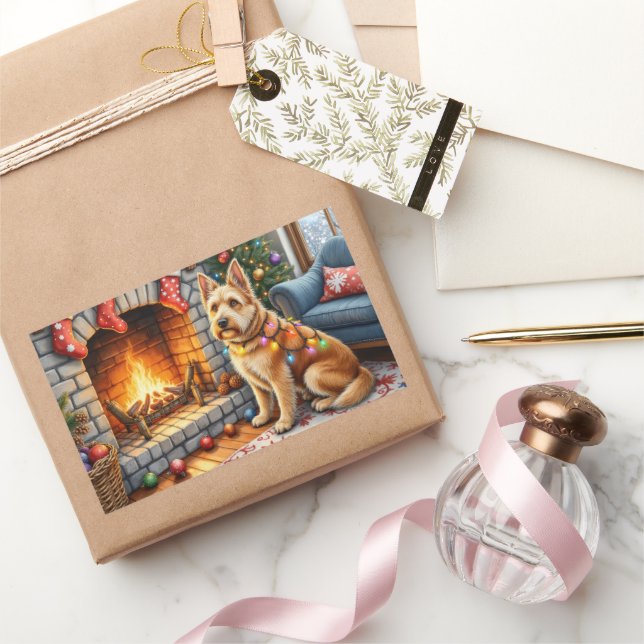 Bouviers des Flandres Fireplace Christmas Lights Rectangular Sticker (Gifting)