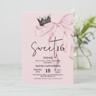 Bow 16th Birthday ⎮Modern Pink Sweet 16 Invitation