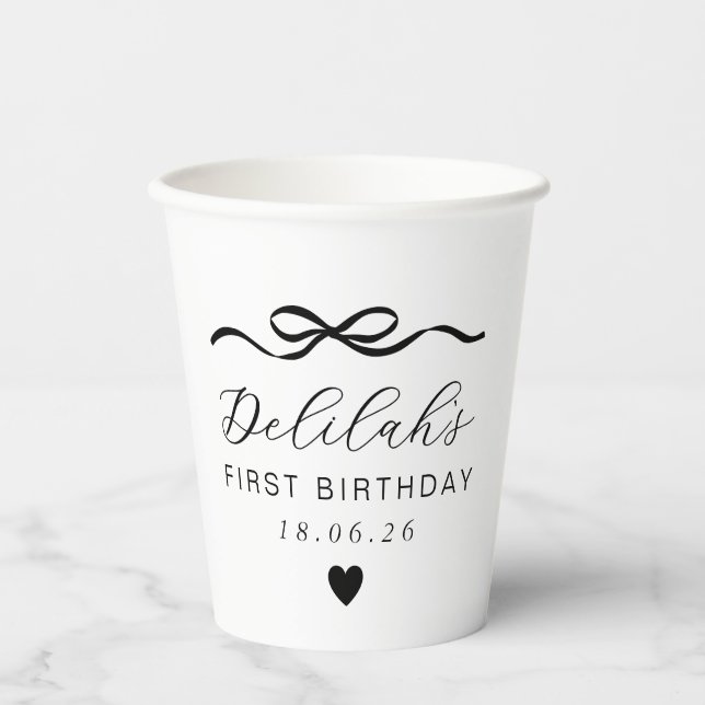 Bow 1st Birthday Paper Cups (Front)