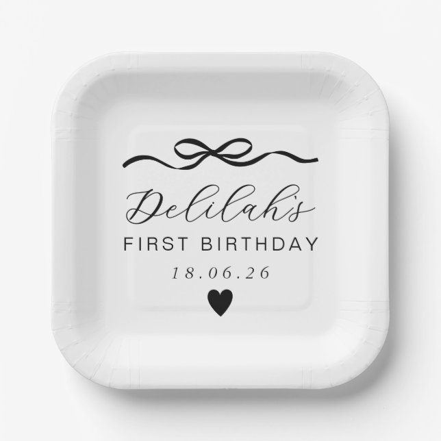 Bow 1st Birthday Paper Plate (Front)