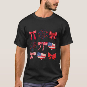 Bow 4th Of July Usa American Patriotic Women Girl T-Shirt