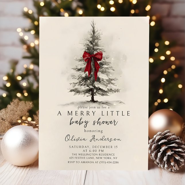 Bow A Merry Little Christmas Baby Shower Invitation (Creator Uploaded)