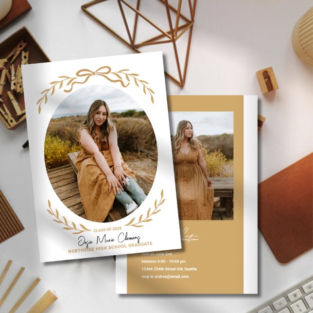 Bow and Branches Graduation Photo Invitation (Creator Uploaded)