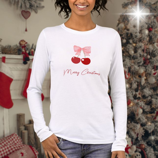 Bow and Cherries, custom greeting Long Sleeve Tri-Blend Shirt (Creator Uploaded)