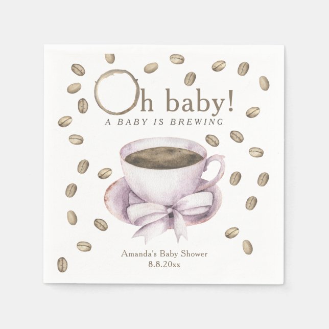 Bow and Coffee brewing Baby shower Napkin (Front)