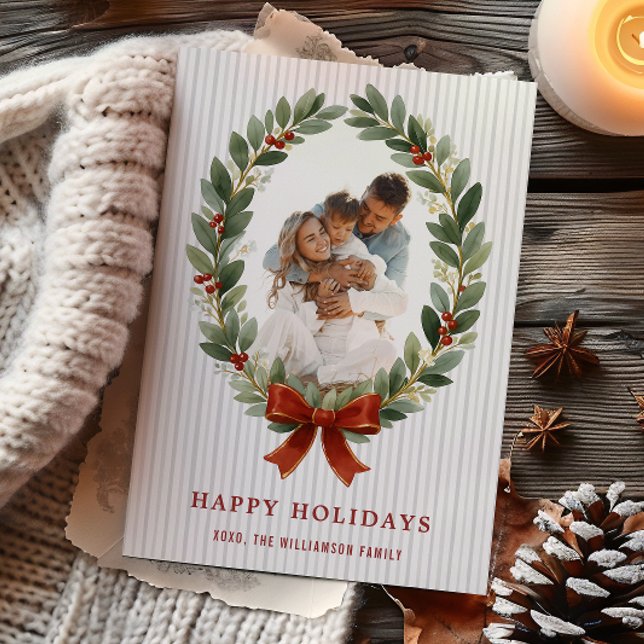 Bow and Greenery Oval Frame Holiday Photo Card (Bow and Greenery Oval Frame Holiday Photo Card
)