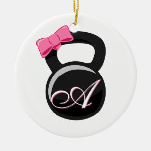 Bow and Monogram Kettlebell Pink "A" Ceramic Tree Decoration