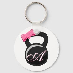 Bow and Monogram Kettlebell Pink "A" Key Ring