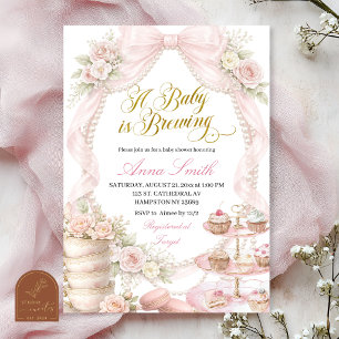 Bow and Pearl Tea Baby Shower Invitation