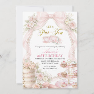 Bow and Pearl Tea Birthday Party Invitation