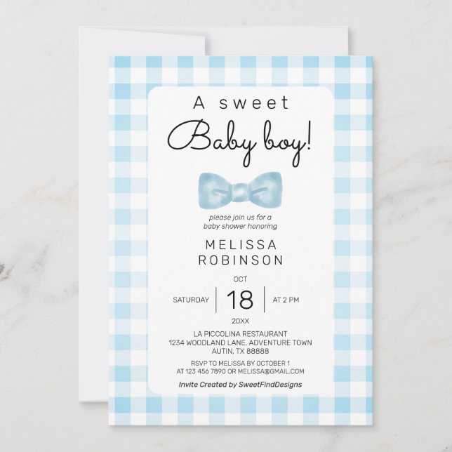 Bow Baby Boy Shower Invitation (Front)