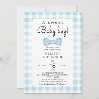 Bow Baby Boy Shower Invitation