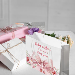 Bow Baby in Bloom pink florals Baby Shower Large Gift Bag