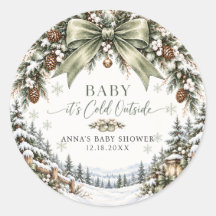 Bow Baby It's Cold Outside Baby Shower Sticker