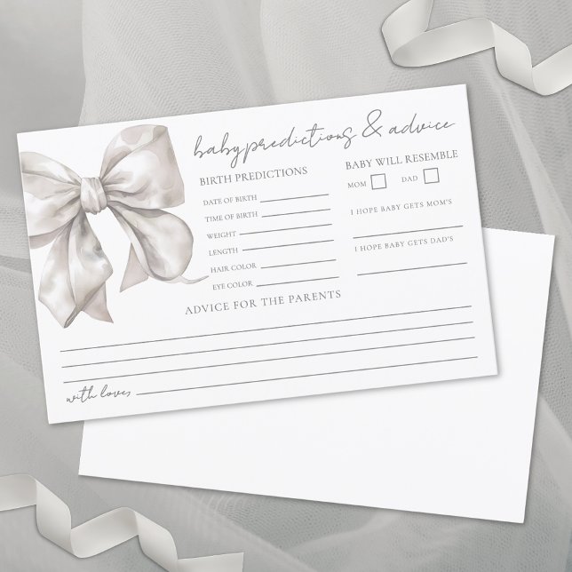 Bow Baby Shower Advice Predictions Card (Bow Baby Shower Advice Predictions Card)