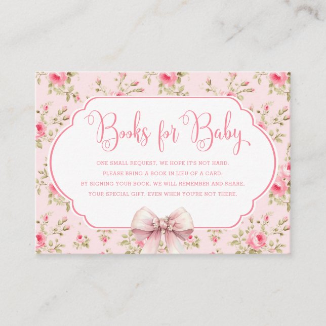 Bow Baby Shower Books for Baby Enclosure Card (Front)