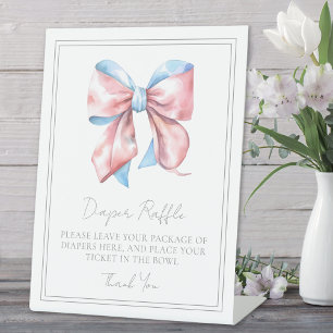 Bow Baby Shower Enclosure Card Diaper Raffle Pedestal Sign