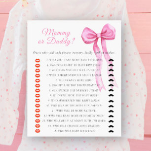 Bow baby shower Mummy or daddy baby shower game