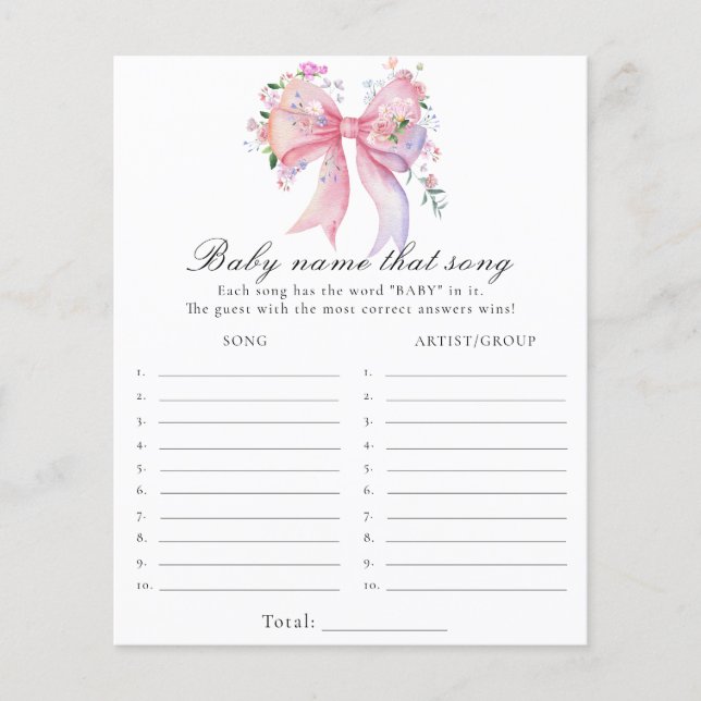 Bow baby shower - Name that song game (Front)