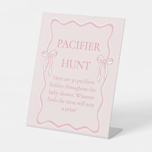 Bow Baby Shower Pacifier Hunt Game Pedestal Sign