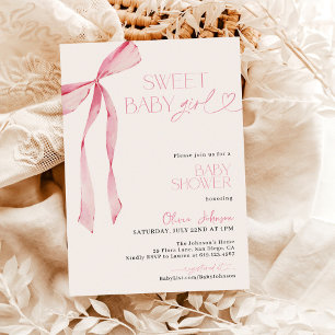 Bow Baby Shower, Pink Girl Baby Shower Invitation