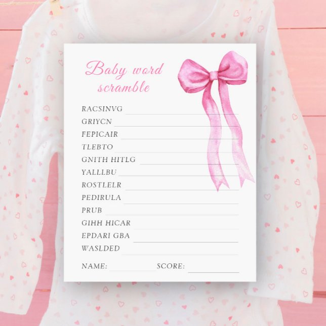 Bow baby shower Word scramble baby shower game (Creator Uploaded)