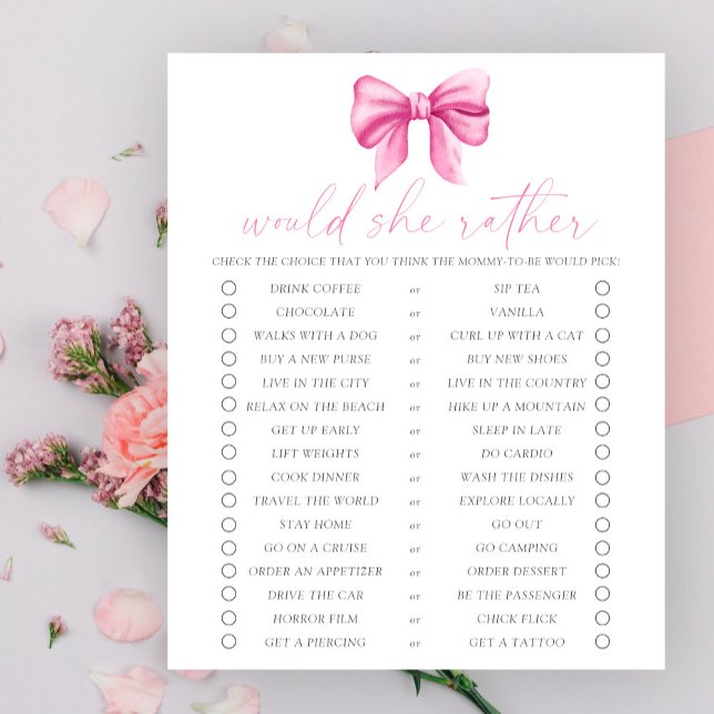 Bow baby shower Would She Rather game  (Creator Uploaded)