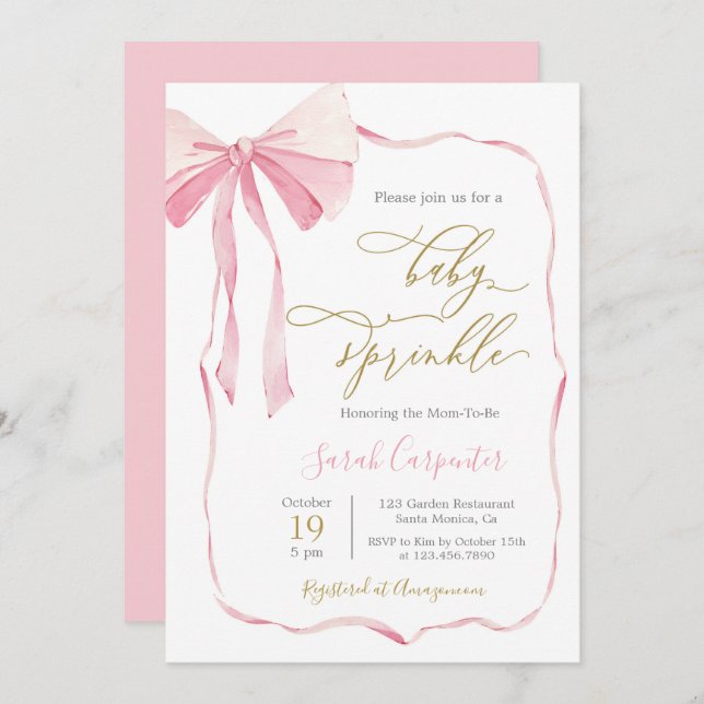 Bow Baby Sprinkle Girl Invitation (Front/Back)
