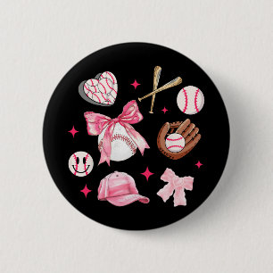 Bow Baseball Mum Pink Bow Mothers Day Women Girls  6 Cm Round Badge