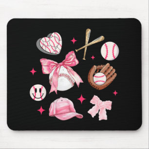 Bow Baseball Mum Pink Bow Mothers Day Women Girls Mouse Pad