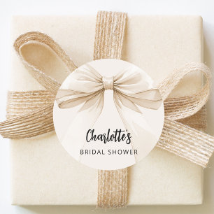 Bow beige cream Bridal Shower Classic Round Sticker