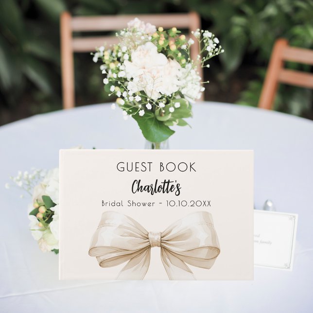 Bow beige cream elegant Bridal Shower Guest Book (Creator Uploaded)