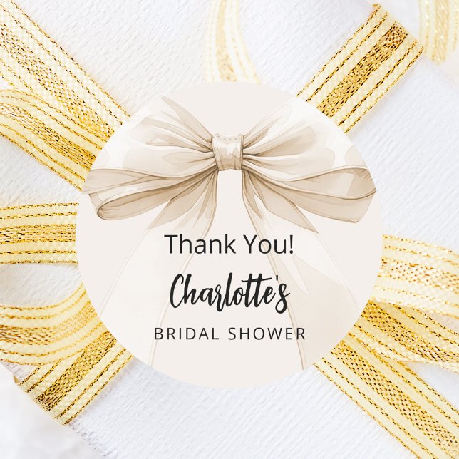 Bow beige cream thank you Bridal Shower Classic Round Sticker (Creator Uploaded)