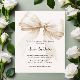 Bow beige gender neutral Baby Shower invitation