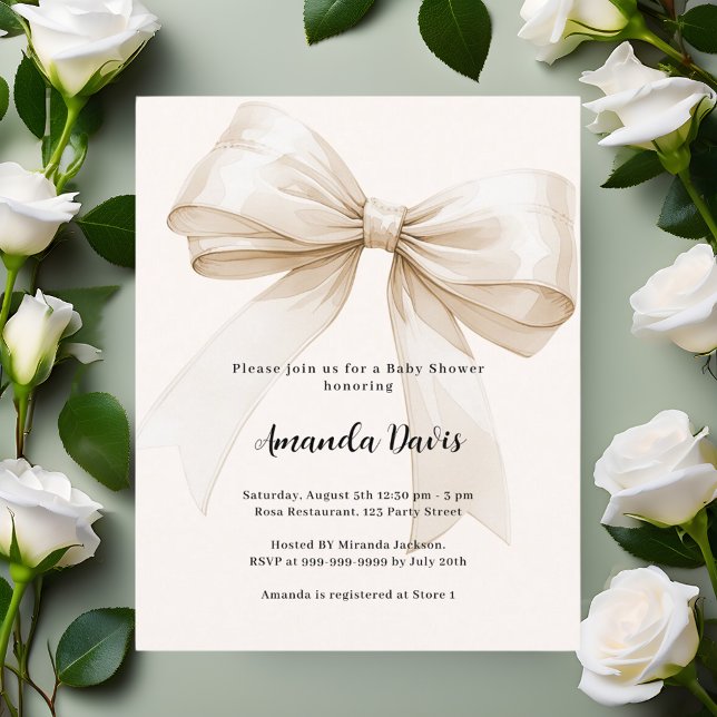 Bow beige gender neutral Baby Shower invitation (Creator Uploaded)