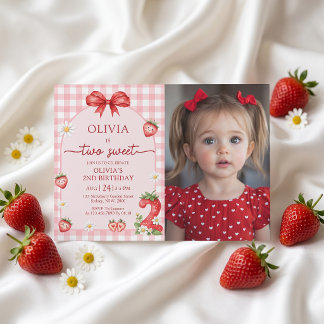 Bow Berry Two Sweet Girl 2nd Birthday Invitation