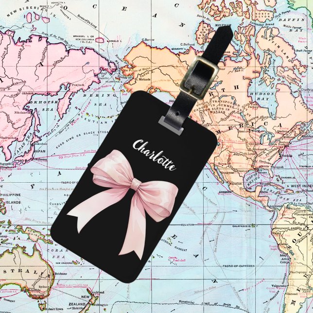 Bow black name script luggage tag (Creator Uploaded)