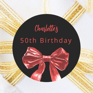 Bow black red Birthday Classic Round Sticker