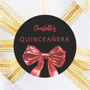 Bow black red Quinceanera Classic Round Sticker
